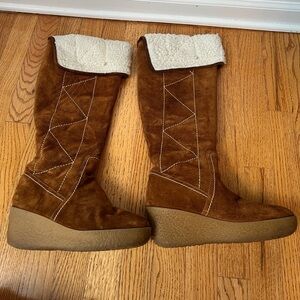 MICHAEL Michael Kors Crosby Suede Sherpa Lined Knee High Wedge Boots Size 7.5